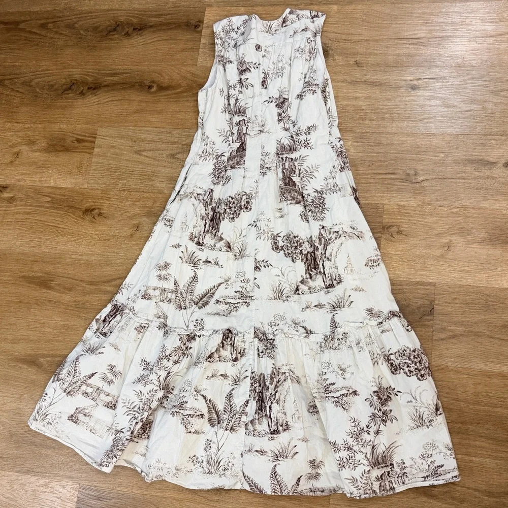 NICHOLAS Jordane White and Brown Floral Sleeveless Maxi Dress